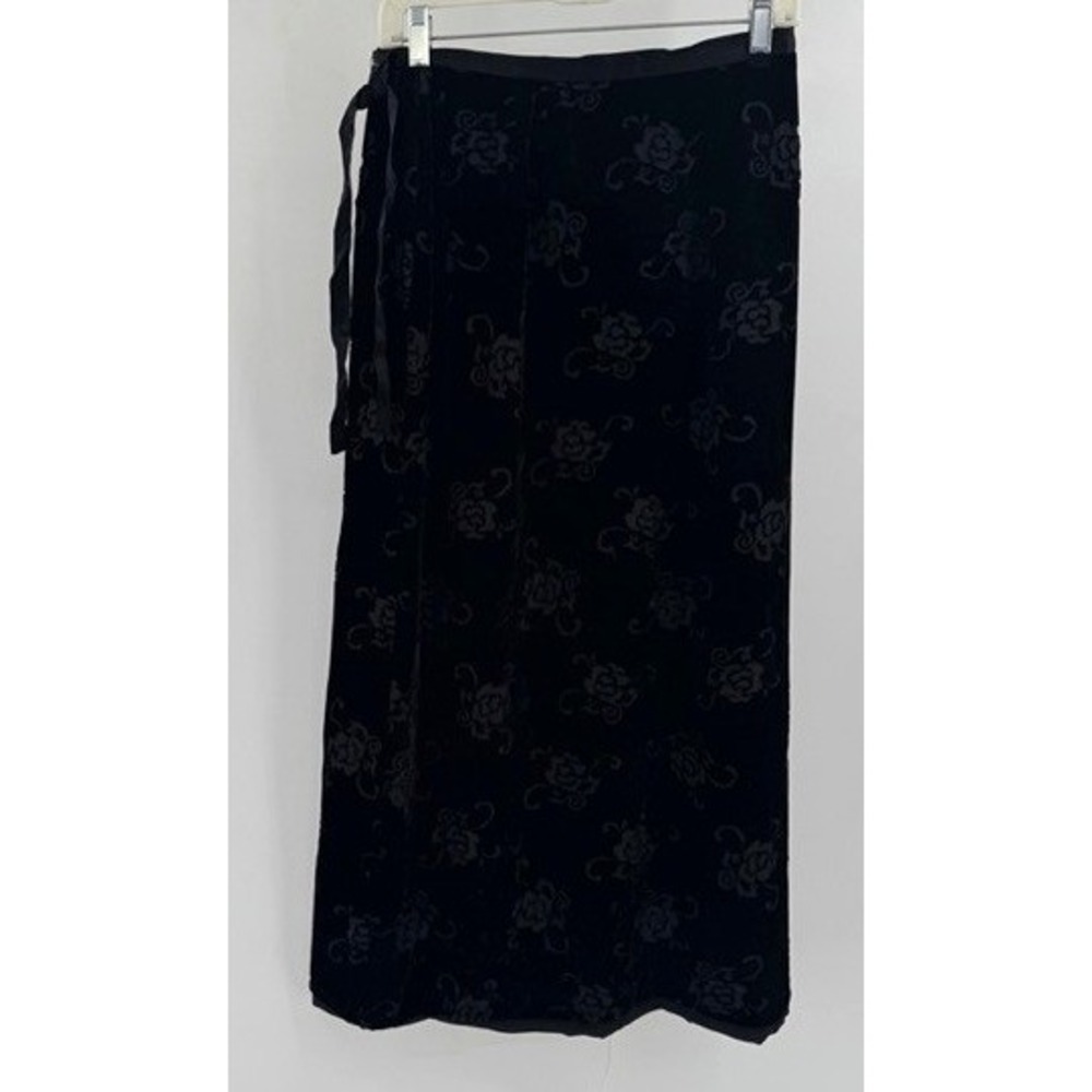 Vintage GAP Black Velvet Floral Wrap Maxi SZ 8 Whimsigoth Y2k Devore Gothic